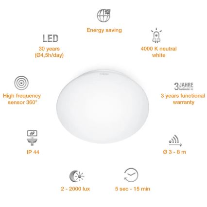 STEINEL 008383 - Iluminação de casa de banho LED com sensor RS16LED LED/9,5W/230V IP44