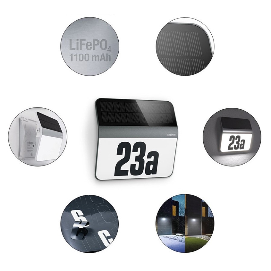 STEINEL 035730 - Número de casa solar LED XSolar LH-N LED/0,03W IP44 2500 mAh