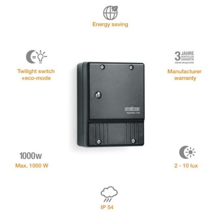 STEINEL 550318 - Interruptor crepuscular NightMatic 2000 preto IP54