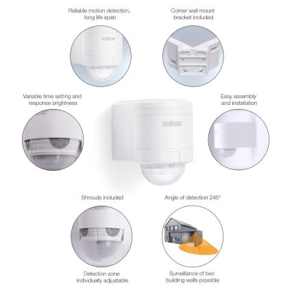 STEINEL 602819 - Sensor de parede exterior infravermelho IS240 branco IP54