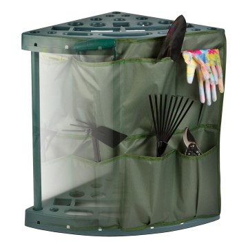 Suporte de canto para ferramentas de jardim 43x43x59 cm verde