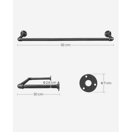 Suporte de parede para cabides LINEA 92x7x30 cm preto