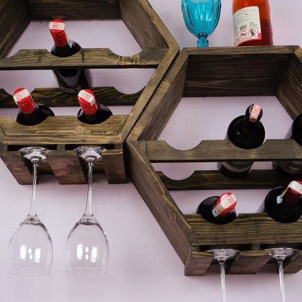 Suporte de parede para vinho 46x42 cm em madeira de abeto/metal