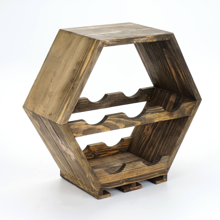 Suporte de parede para vinho 46x42 cm em madeira de abeto/metal