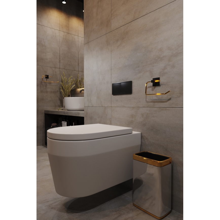 Suporte metálico para papel higiénico 8x16 cm preto/dourado