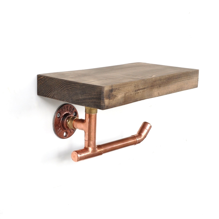 Suporte para papel higiénico com prateleira 15x30 cm castanho/cobre