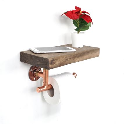 Suporte para papel higiénico com prateleira 15x30 cm castanho/cobre