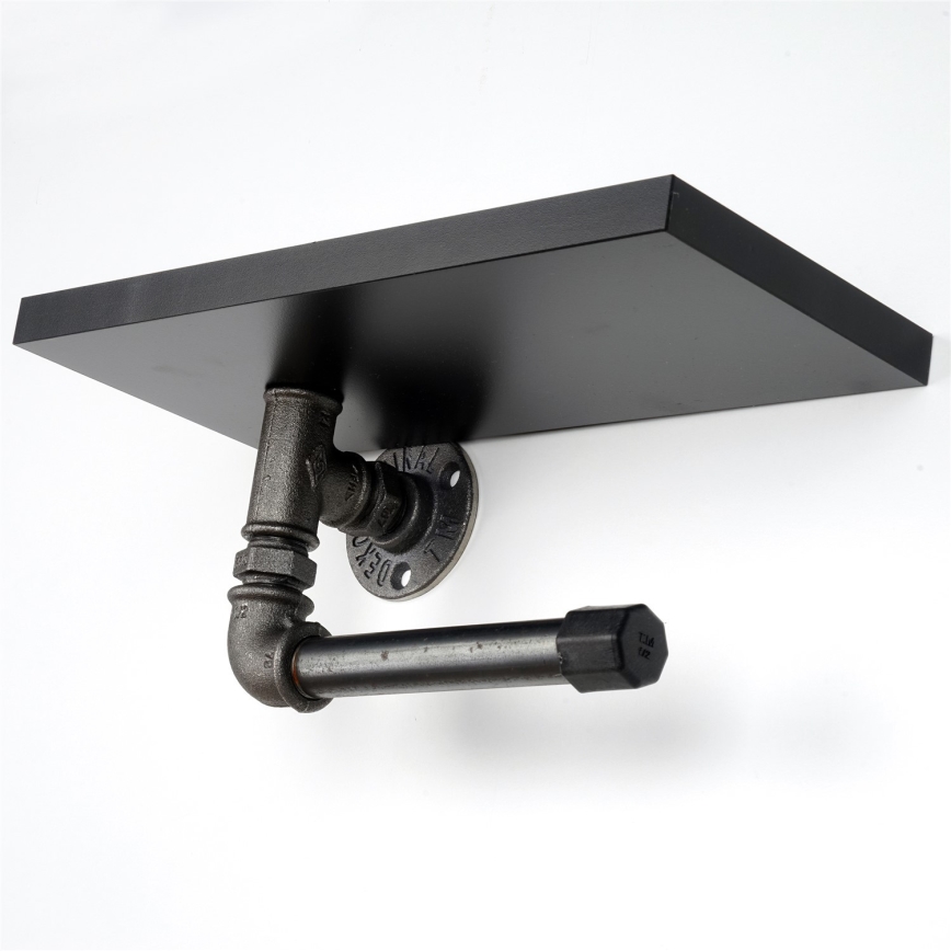 Suporte para papel higiénico com prateleira BORU 12x30 cm preto