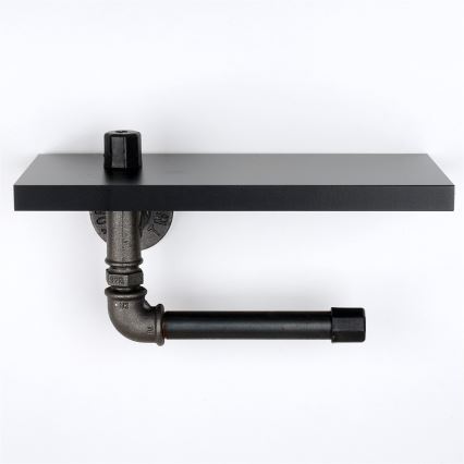 Suporte para papel higiénico com prateleira BORU 12x30 cm preto