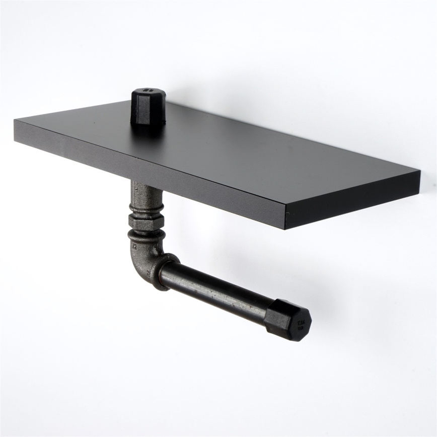 Suporte para papel higiénico com prateleira BORU 12x30 cm preto