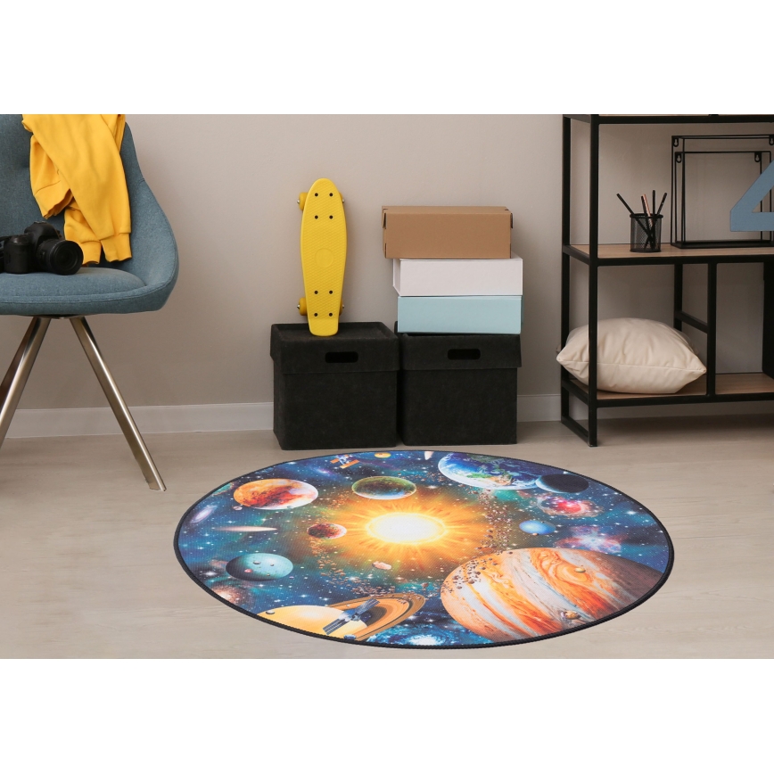 Tapete antiderrapante infantil PRINT 3D 80 cm planetas/multicolorido