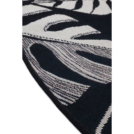 Tapete de exterior JUNGLE 135 cm preto/branco/padrão de folhas