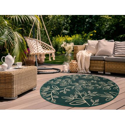 Tapete de exterior JUNGLE 135 cm verde/padrão de folhas