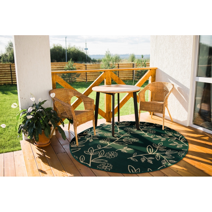Tapete de exterior JUNGLE 135 cm verde/padrão de folhas