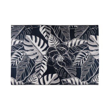 Tapete de exterior JUNGLE 160x220 cm preto/branco/padrão foliar