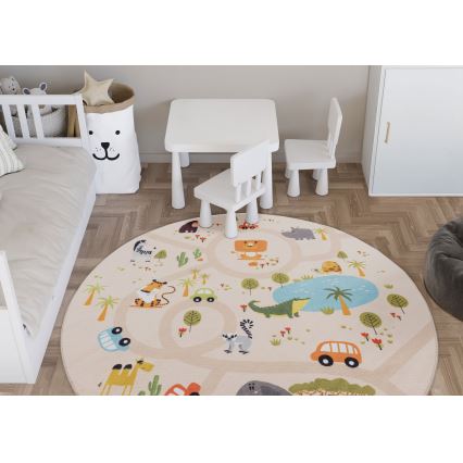 Tapete infantil antiderrapante ARES STREETS 160 cm bege/safari