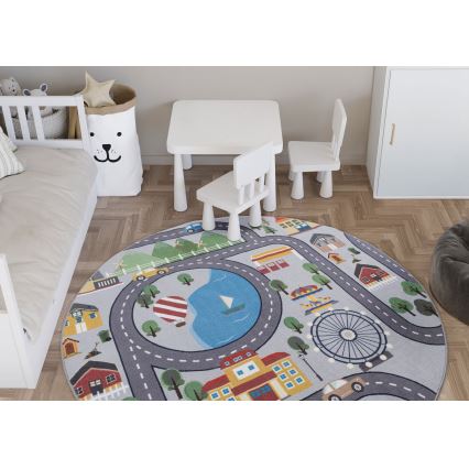 Tapete infantil antiderrapante ARES STREETS 160 cm cinzento/cidade