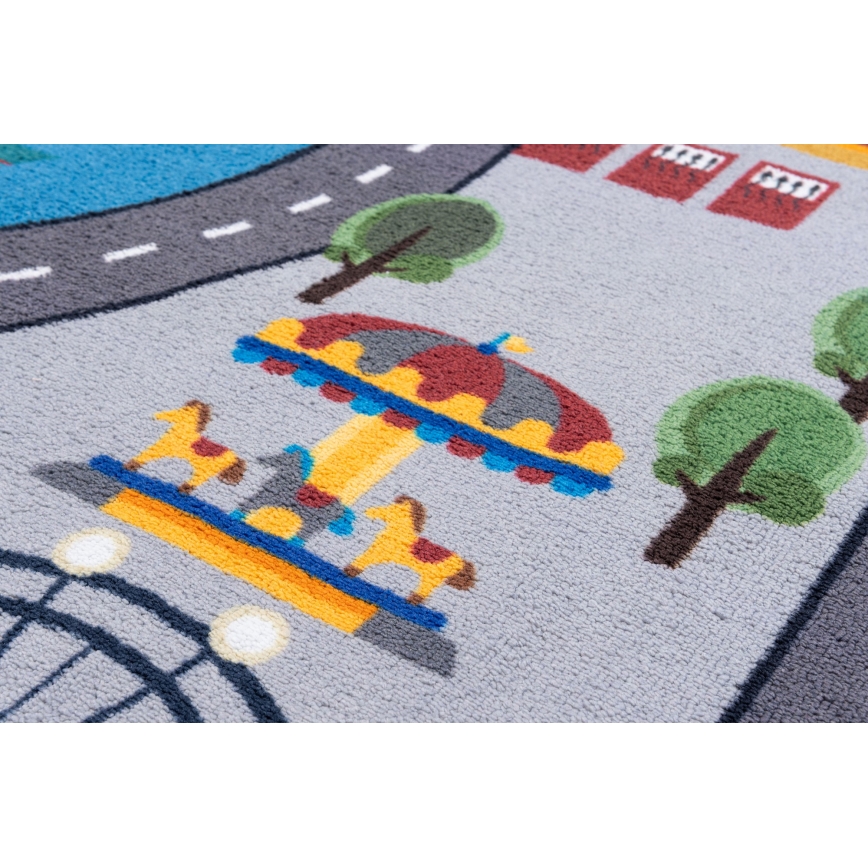 Tapete infantil antiderrapante ARES STREETS 160 cm cinzento/cidade