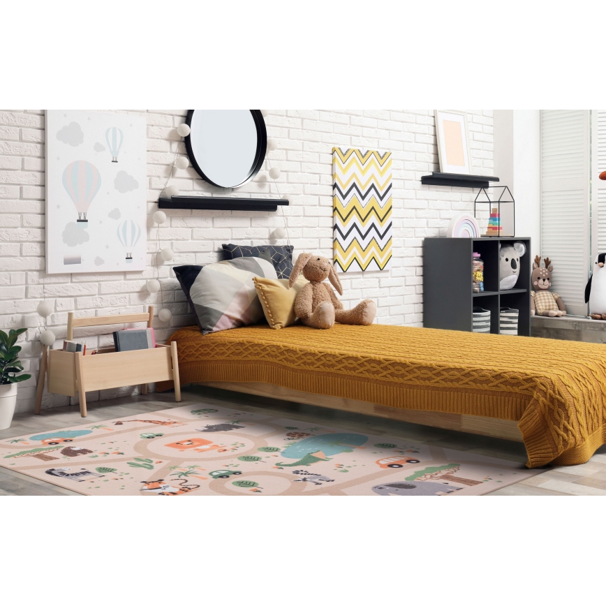 Tapete infantil antiderrapante ARES STREETS 80x150 cm bege/safari
