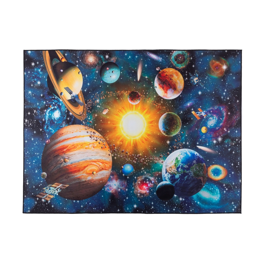 Tapete infantil antiderrapante PRINT 3D 80x150 cm planetas/multicolorido