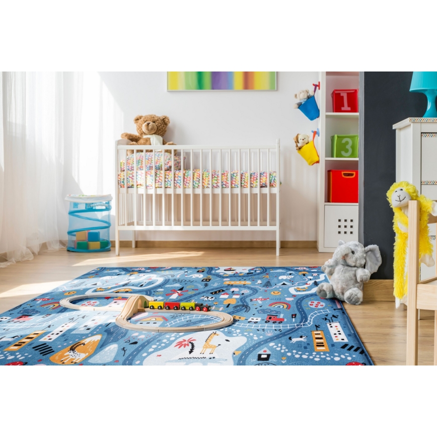 Tapete infantil STELLA STREETS 100x150 cm azul/cidade