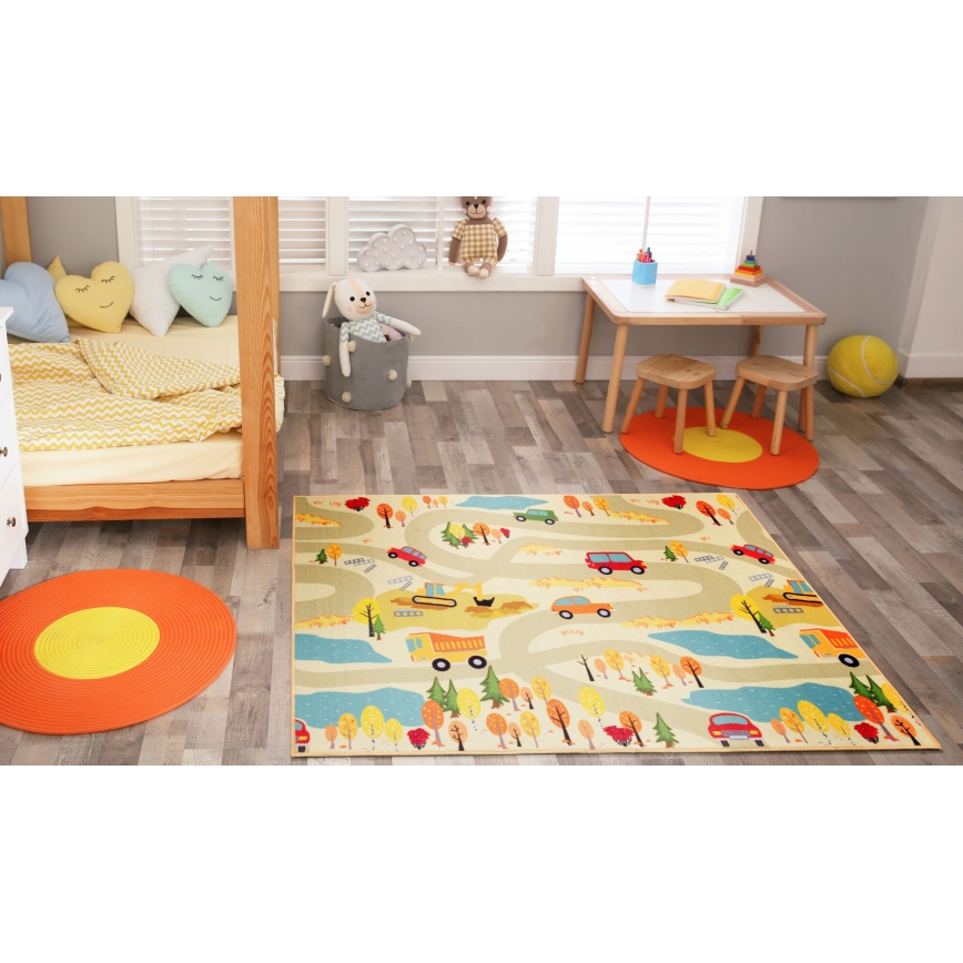 Tapete infantil STELLA STREETS 100x150 cm bege/cidade