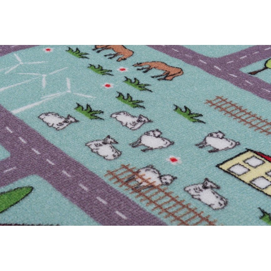 Tapete infantil STELLA STREETS 100x150 cm turquesa/cidade