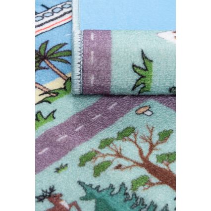 Tapete infantil STELLA STREETS 100x150 cm turquesa/cidade