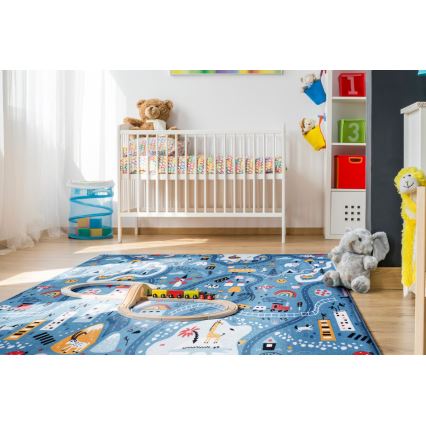 Tapete infantil STELLA STREETS 120x170 cm azul/cidade