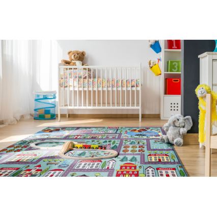 Tapete infantil STELLA STREETS 120x170 cm turquesa/cidade