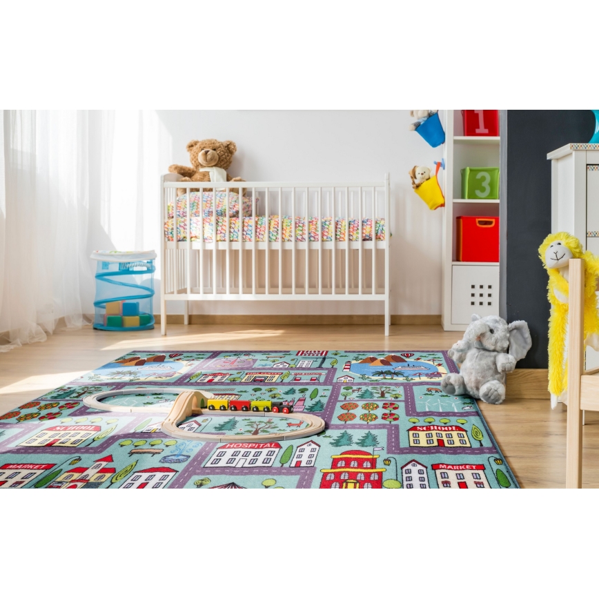 Tapete infantil STELLA STREETS 120x170 cm turquesa/cidade