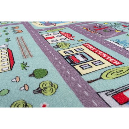 Tapete infantil STELLA STREETS 120x170 cm turquesa/cidade