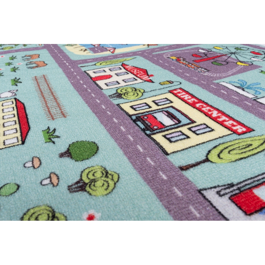 Tapete infantil STELLA STREETS 120x170 cm turquesa/cidade