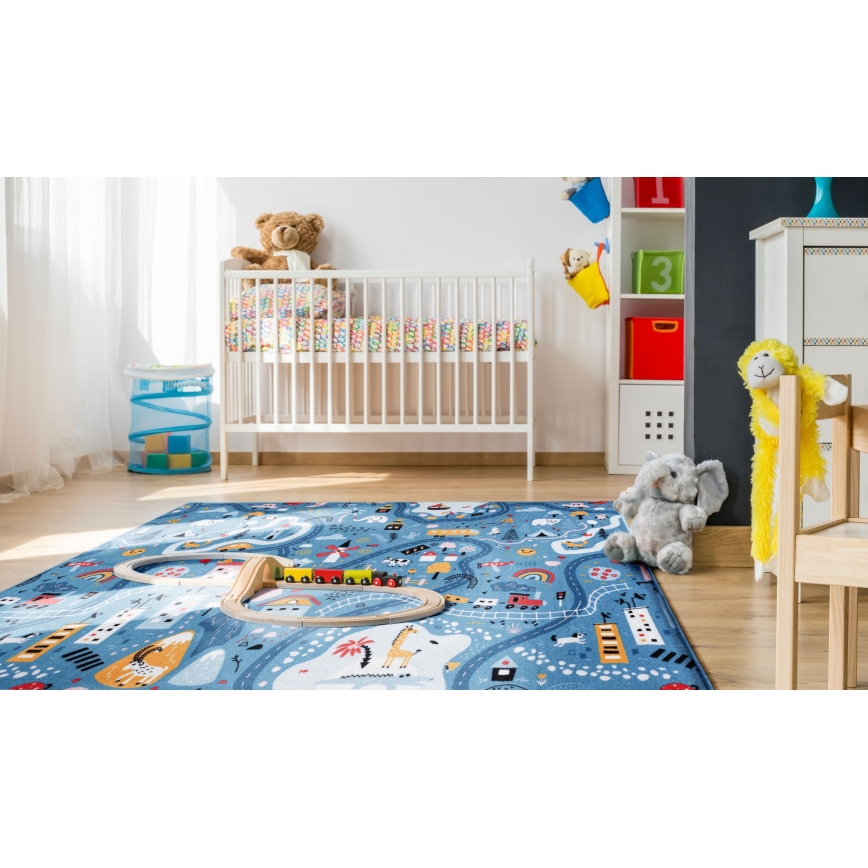 Tapete infantil STELLA STREETS 80x100 cm azul/cidade