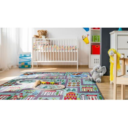 Tapete infantil STELLA STREETS 80x100 cm turquesa/cidade