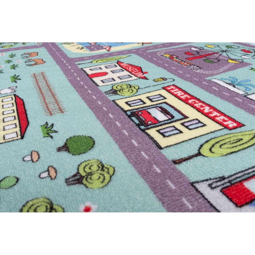 Tapete infantil STELLA STREETS 80x100 cm turquesa/cidade