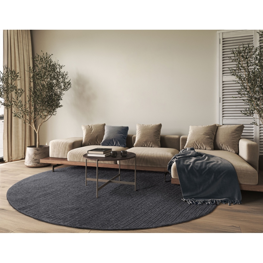 Tapete redondo natural FIR WOOL 160 cm 2600 g/m2 antracite