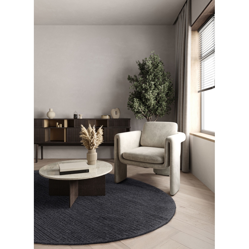 Tapete redondo natural FIR WOOL 160 cm 2600 g/m2 antracite
