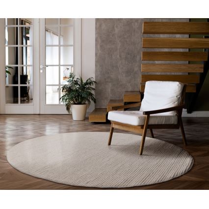 Tapete redondo natural FIR WOOL 160 cm 2600 g/m2 cor creme