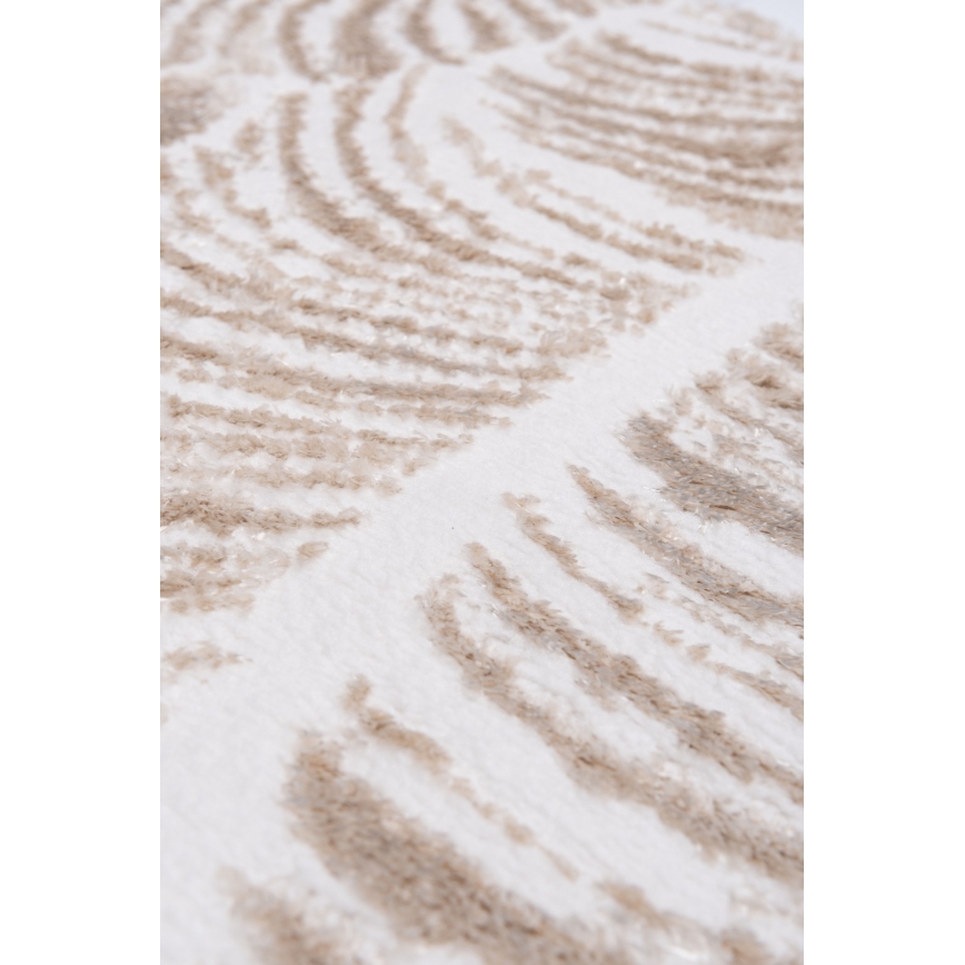Tapete redondo SALAMANCA 100 cm bege/branco/padrão de folhas