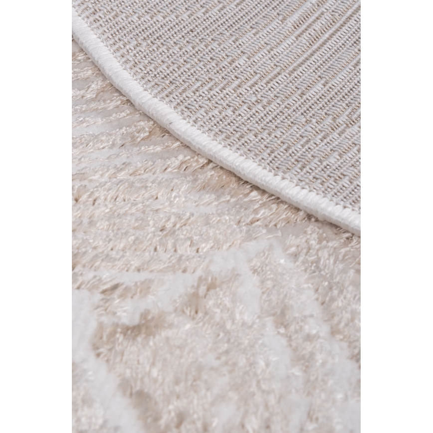 Tapete redondo SALAMANCA 100 cm bege/branco/padrão de folhas