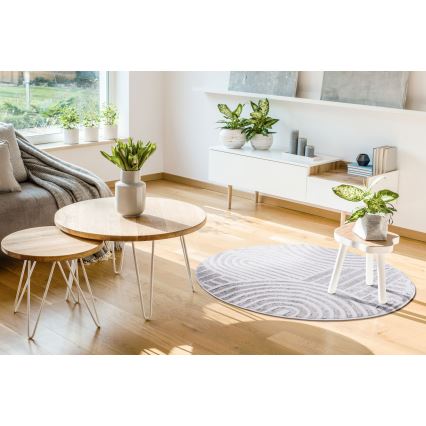 Tapete redondo SALAMANCA 100 cm cinzento/branco