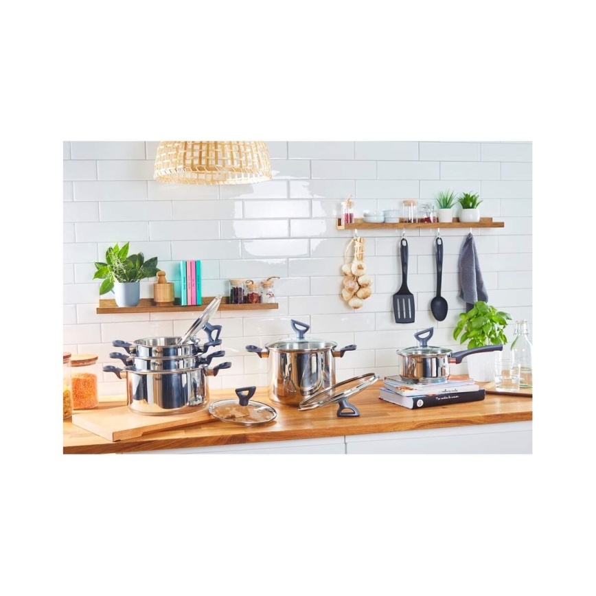 Tefal - Conjunto de panelas 10 peças DAILY COOK em aço inoxidável