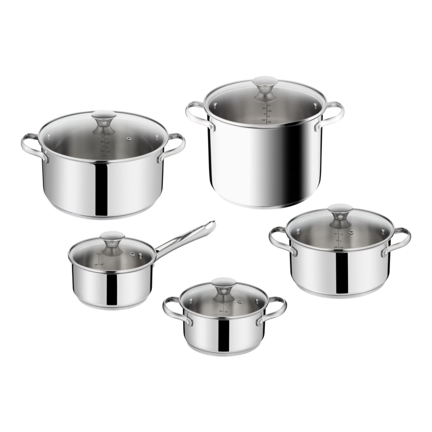Tefal - Conjunto de 10 peças de panelas DAILY COOK em aço inoxidável
