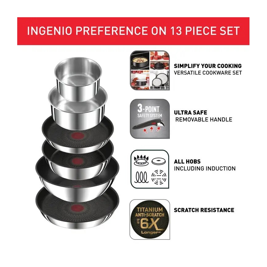 Tefal - Conjunto de panelas 13 peças INGENIO PREFERENCE ON inox