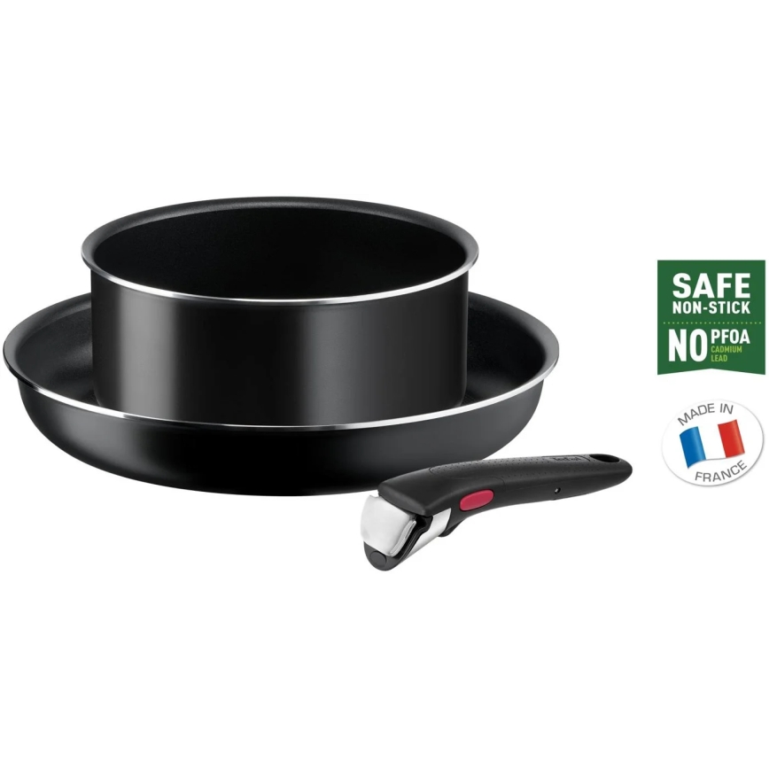 Tefal - Conjunto de panelas 3 peças INGENIO EASY COOK & CLEAN PRETO