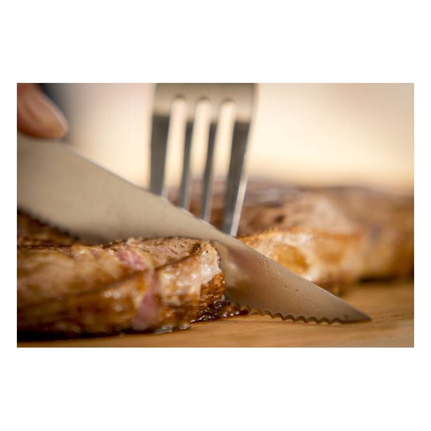 Tefal - Conjunto de 4 facas de bife ICE FORCE em aço inoxidável, lâminas de 11 cm, acabamento cromado brilhante/preto