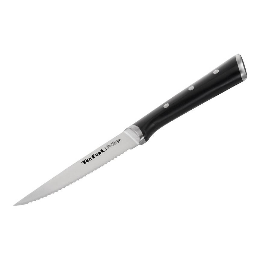 Tefal - Conjunto de 4 facas de bife ICE FORCE em aço inoxidável, lâminas de 11 cm, acabamento cromado brilhante/preto