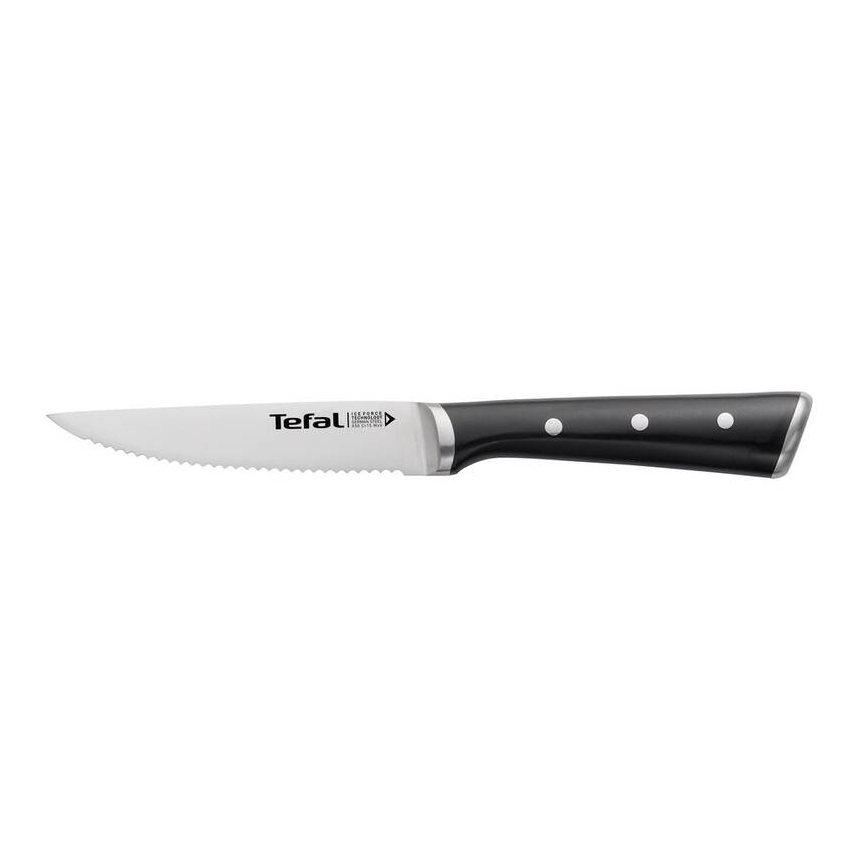 Tefal - Conjunto de 4 facas de bife ICE FORCE em aço inoxidável, lâminas de 11 cm, acabamento cromado brilhante/preto