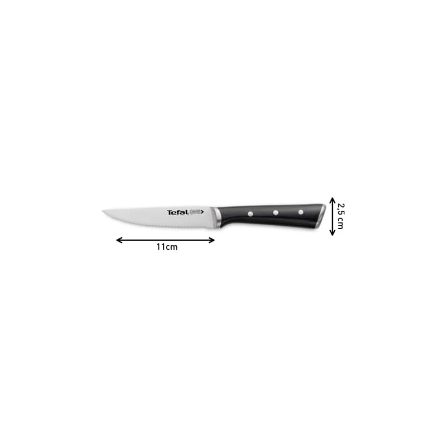 Tefal - Conjunto de 4 facas de bife ICE FORCE em aço inoxidável, lâminas de 11 cm, acabamento cromado brilhante/preto
